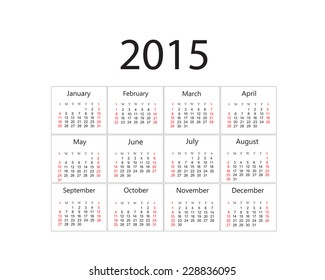 Calendar 2015.Stock vector.
