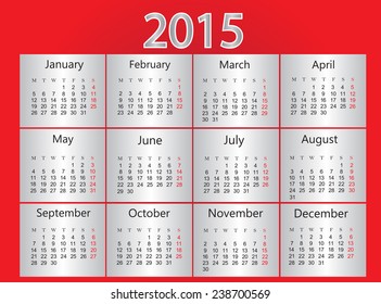 Calendar 2015.Stock vector.