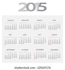 Calendar 2015.Vector illustration.