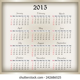 Calendar 2015.Vector illustration.