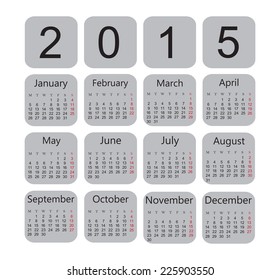 Calendar 2015.Vector illustration.Week starts with monday.