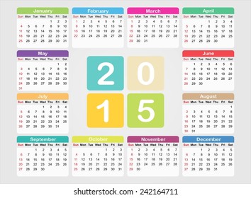 Calendar 2015.Vector template.