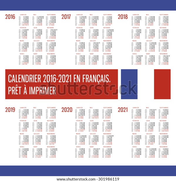 カレンダー16 17 18 19 21年のベクター画像セット 祝祭日はマークされていません セル3列4行cmykカラー フランス語では16 21年暦を意味する 印刷の準備完了 のベクター画像素材 ロイヤリティフリー