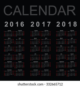 Calendar 2016 2017 2018 Year Vector Stock Vector (Royalty Free ...