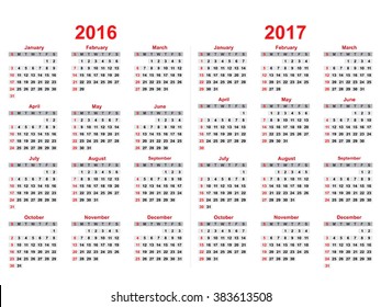 calendar for 2016 -  2017 years vector illustration