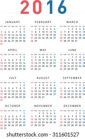 A calendar of 2016