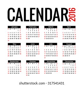 calendar 2016