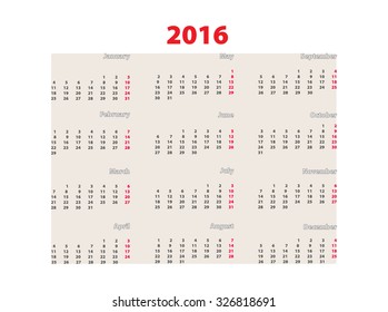 Calendar for 2016