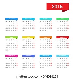 Calendar 2016 Stock Vector (Royalty Free) 344016233 | Shutterstock