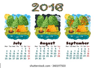 calendar 2016 3 quarter of the year, nature round low poly pixel art