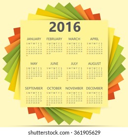 Calendar 2016 with Abstract 3D Geometrical background