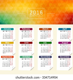 Calendar for 2016. Abstract illustration template design. vector