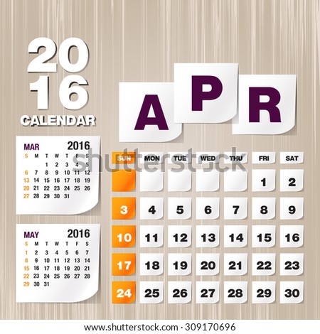 Calendar 2016 April vintage paper on grunge background
