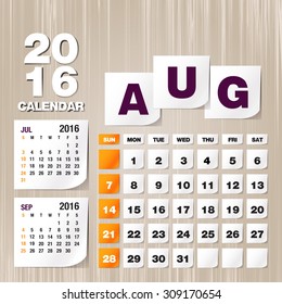 Calendar 2016 August vintage paper on grunge background
