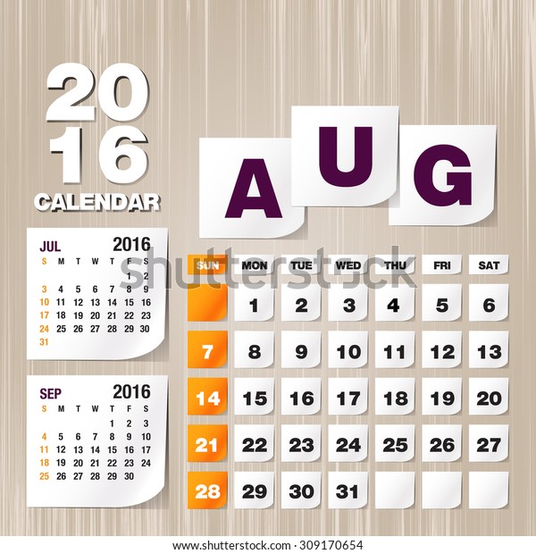 Calendar 16 August Vintage Paper On Stock Vector Royalty Free