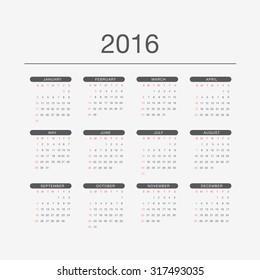 Calendar 2016 - black and white