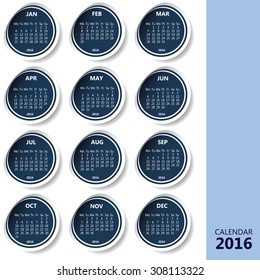 calendar 2016 blue vector illustration