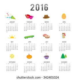 Calendar 2016 Cartoon Cute Vector