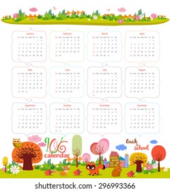 calendar for 2016 with cartoon and funny animals. Hello autumn