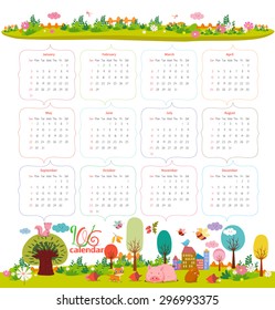 calendar for 2016 with cartoon and funny animals. Hello autumn