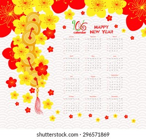 calendar 2016 Chinese new year cherry Blossom