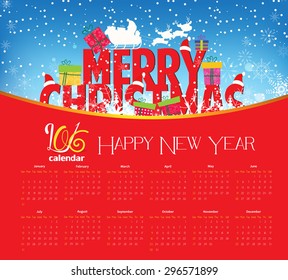 calendar 2016 with christmas and new year