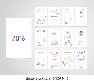 calendar 2016 with color icons