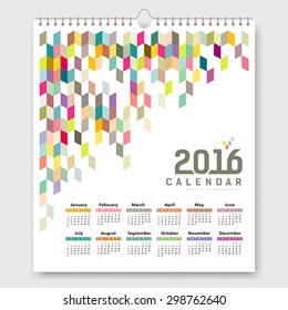 Calendar 2016, colorful geometric design background, vector illustration