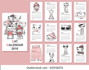 Calendar 2016. Cute cats for every month.