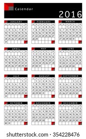 calendar 2016 design black and red table, name card calendar