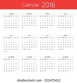 calendar 2016 design simple