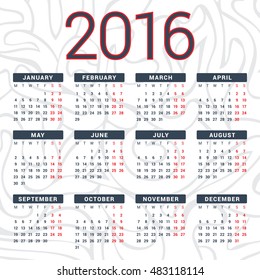 Calendar 2016 design template in vector