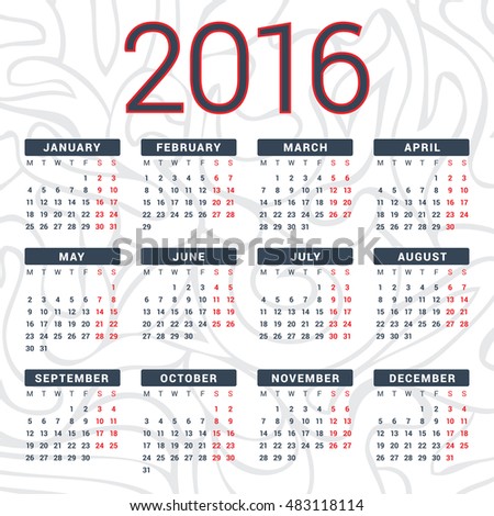 Calendar 2016 design template in vector