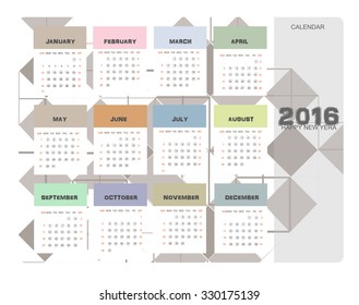 Calendar 2016 / 2016 calendar design / 2016 calendar vertical - week starts with sunday