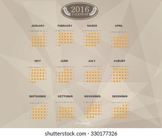 Calendar 2016 / 2016 calendar design / 2016 calendar vertical - week starts with sunday