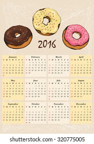 Calendar for 2016 with donut sketch