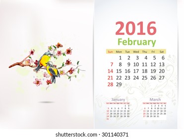 February 16 Calendar Birds Images Stock Photos Vectors Shutterstock