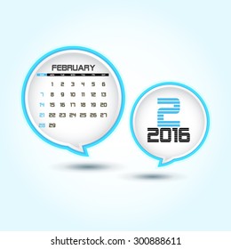 Calendar 2016 February with glossy speech bubble (week starts from Sunday)
