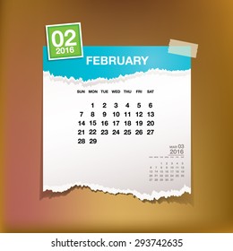 Calendar 2016 February vintage paper on abstract background
