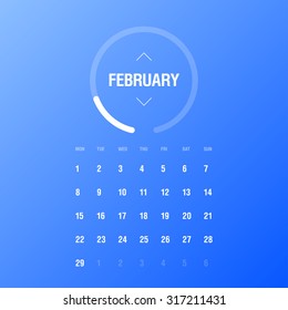 Calendar 2016. February. Week Starts Monday