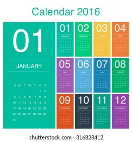 Calendar 2016 - flat design color