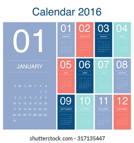 Calendar 2016 - flat design color