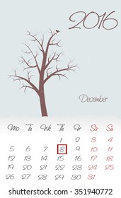 Calendar for 2016. Flat style. The vector image.