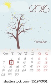 Calendar for 2016. Flat style. The vector image.