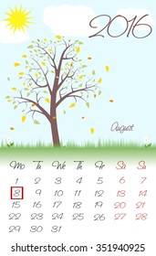Calendar for 2016. Flat style. The vector image.