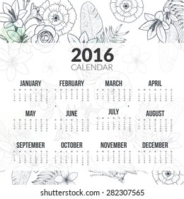 Calendar for 2016 with flower 