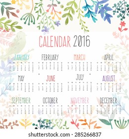 Calendar for 2016 with flower