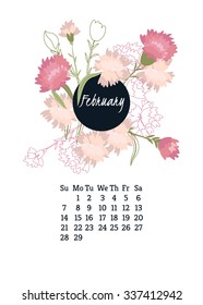 Calendar for 2016 with flowers carnation for your design
