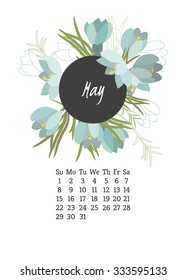 Calendar for 2016 with flowers Crocus for your design