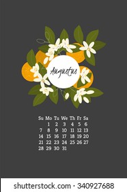 Calendar for 2016 with flowers orange blossom for your design